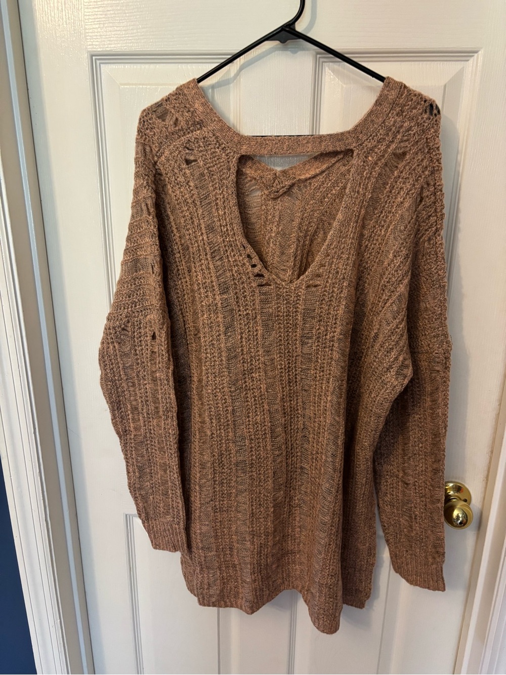 Ladies size s/m Hayden Cozy Lightweight V-Neck Open Knit Sweater - Brown
